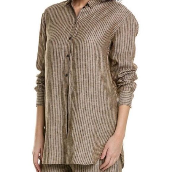 NWOT Women's Boden Linen Button Front Metallic Stripe Top Blouse Shirt US 16/18R - Picture 1 of 5